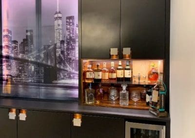 Side View of Custom Cabinetry For A Custom Home Bar in New Jersey at Uniq Concepts